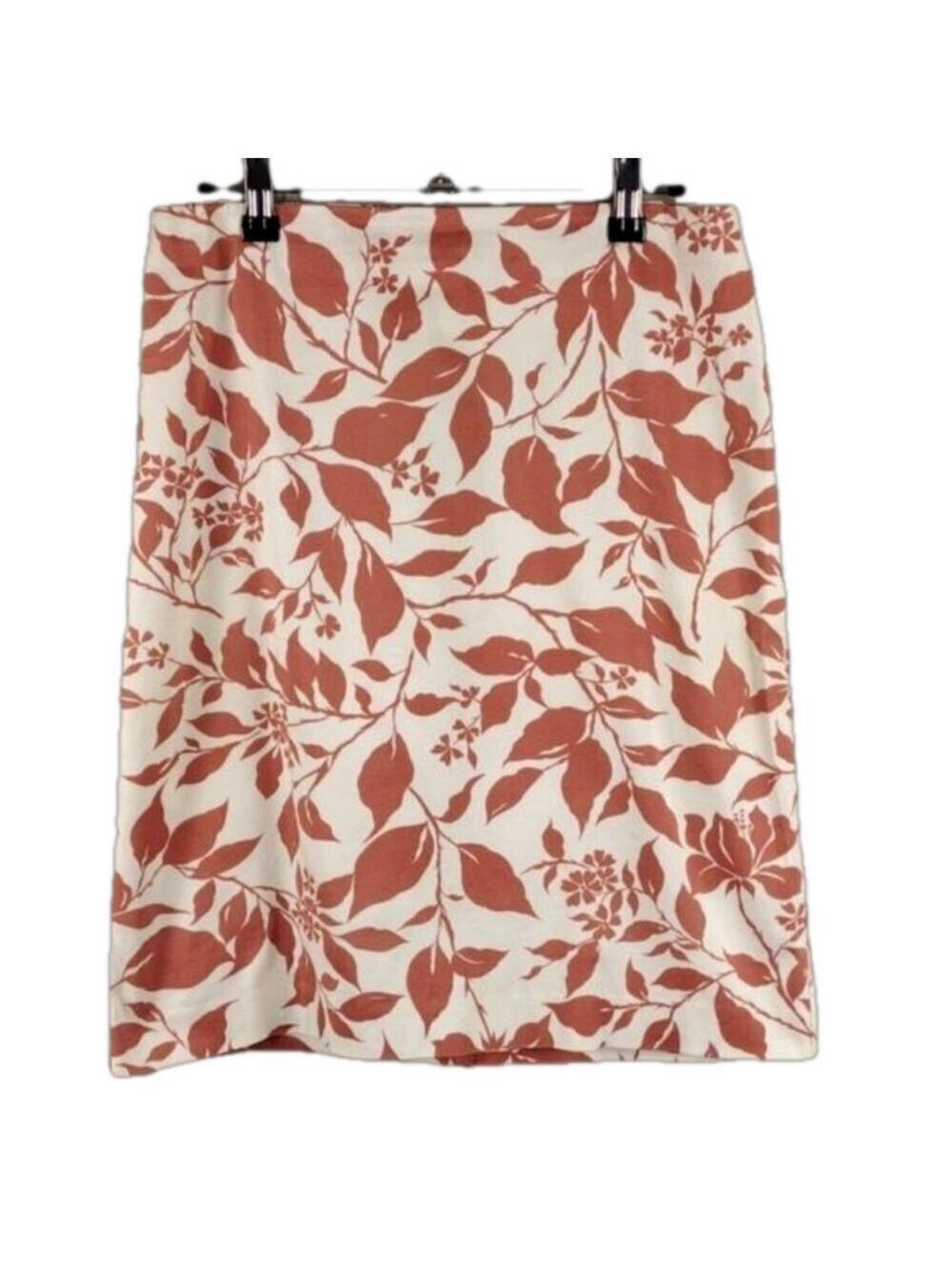 Brooks Brothers 346 Orange White Leaf Pattern Above The Knee Zipper Back Skirt